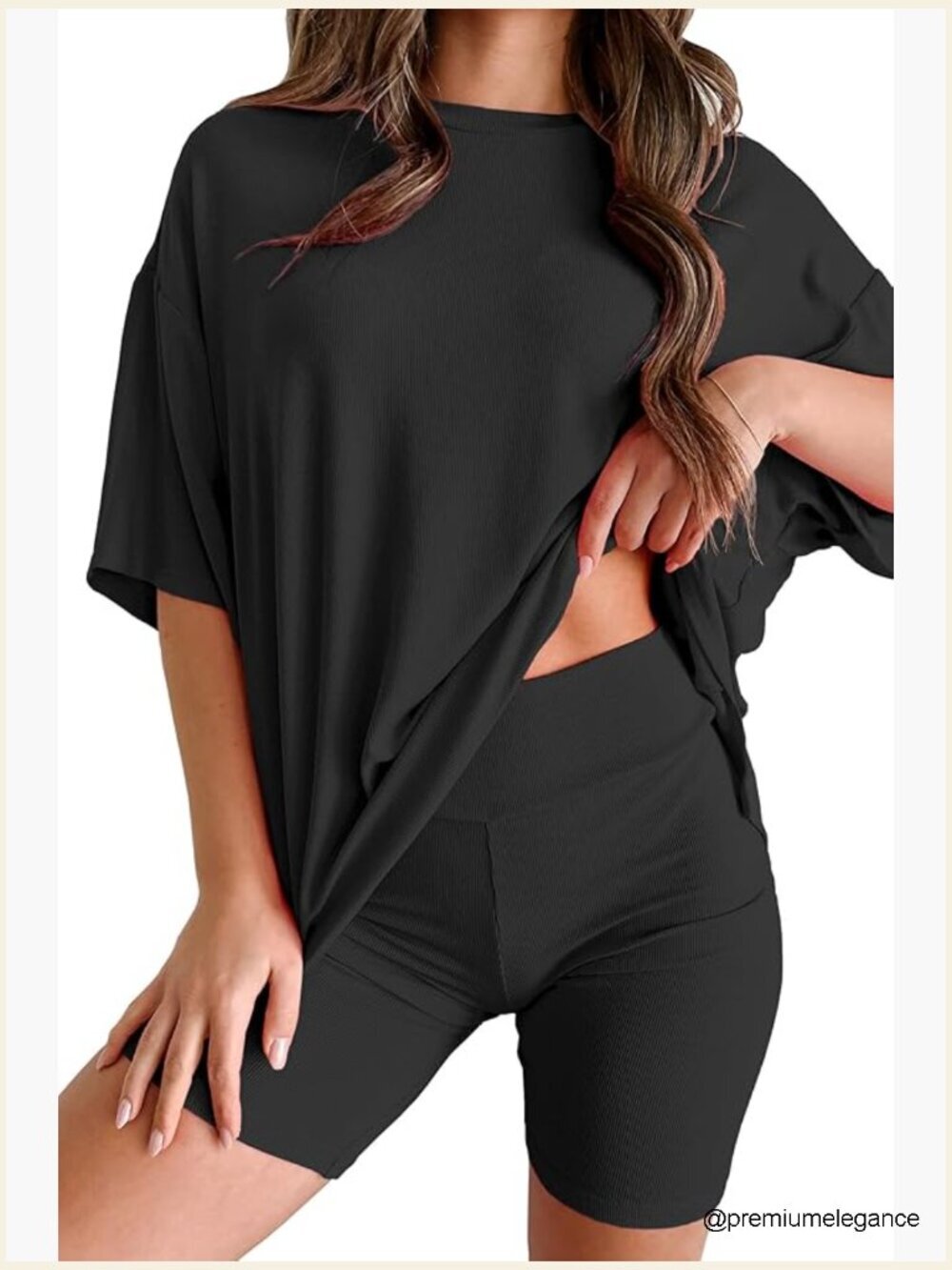 Women's 2 Piece Lounge Set Oversized Tee & Biker Shorts